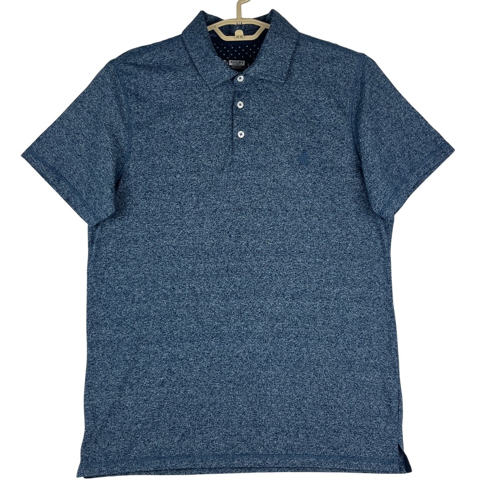 Rugby University Polo Shirt Mens L Blue Heathered Cotton Blend Short Sleeve